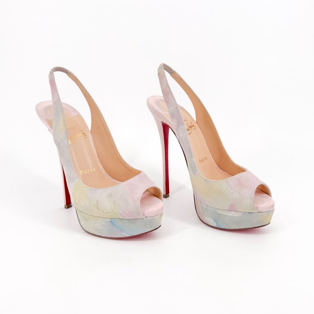 Christian Louboutin Platform Slingback Heels Pink Suede Size 36.5 US 6.5 Peep